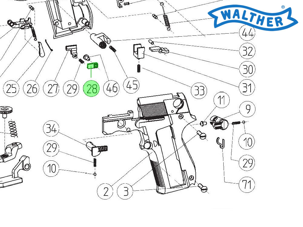 Gegenlager für Abzugsperre für CO2 Pistole Walther CP88, Ersatzteil