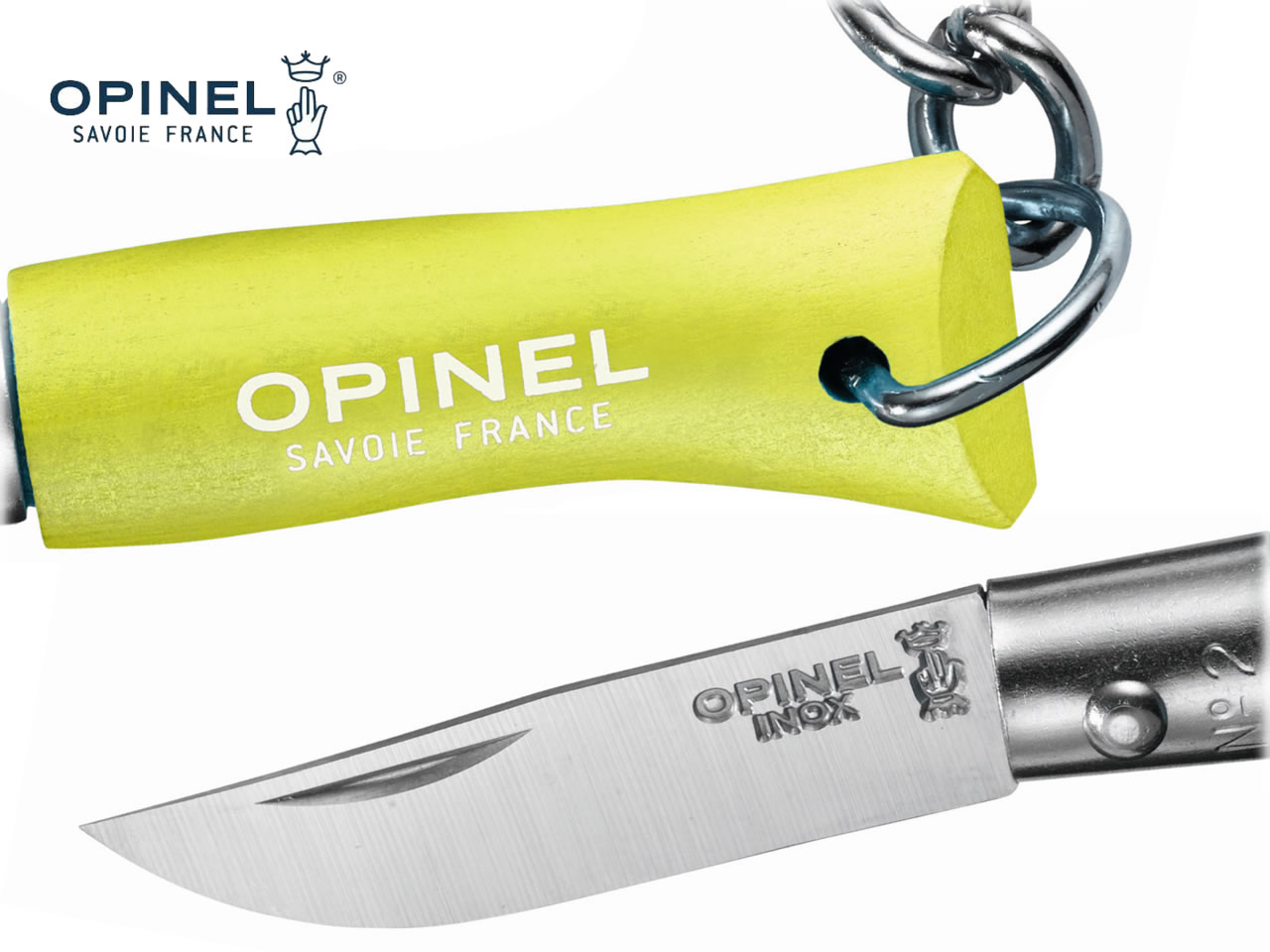 Schlüsselanhänger Mini Taschenmesser Opinel Colorama No2 Stahl 12C27 Klingenlänge 3,5 cm anis-grün