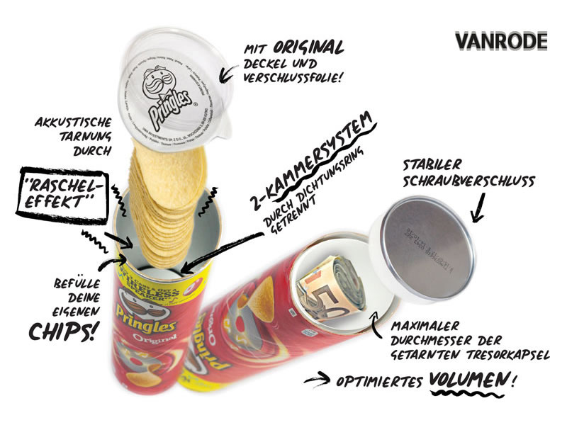 Dosentresor - Dosensafe Pringles Chips Rot, maximiertes Volumen, kann mit echten Chips gefüllt werden