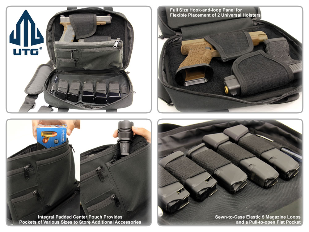 Pistolentasche Transporttasche UTG Competition 29 x 24 cm abschließbar Polyester Platz für 2 Pistolen viele Taschen schwarz