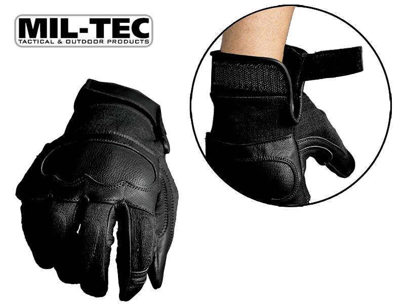 MIL-TEC taktische Lederhandschuhe BLACK, schnitthemmend, Knöchelschutz, Polsterung, Gr. M