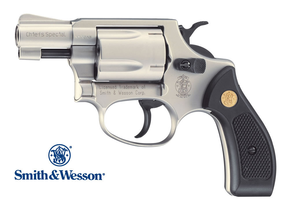 Schreckschuss Signal Revolver Smith & Wesson Chiefs Special, nickel, Kunststoffgriffe, Kaliber 9 mm R.K. (P18)