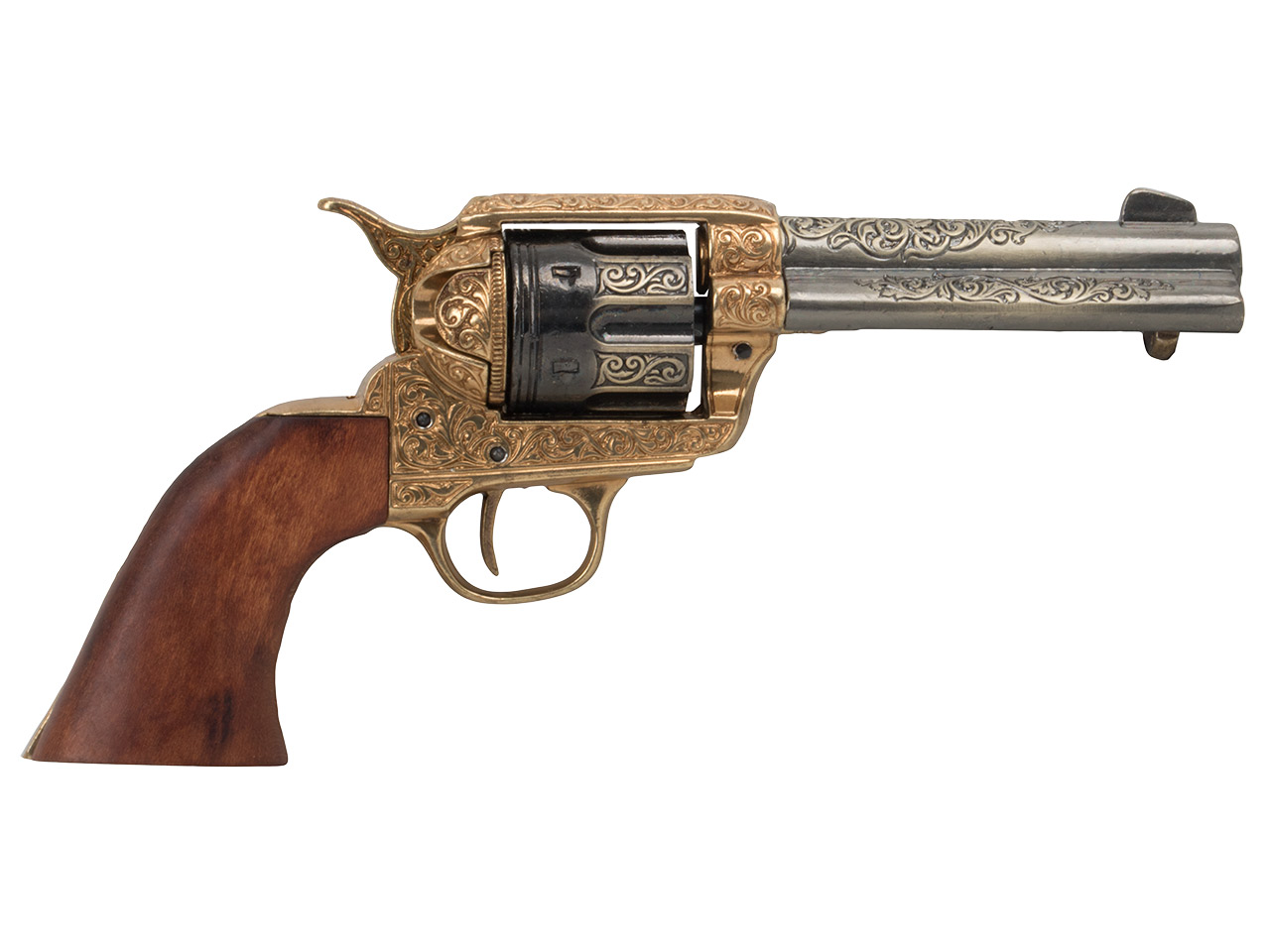 Deko Revolvers 45er US Colt Peacemaker 1886 voll beweglich Länge 29 cm messing verziert