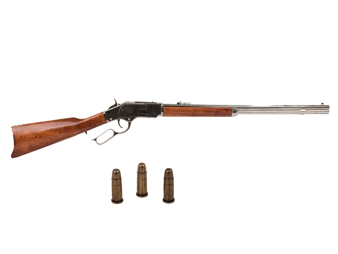Deko Westerngewehr Denix Winchester Mod. 73 USA 1873 nickel hell realistisches Repetieren mit Hülsenauswurf Gesamtlänge 110 cm