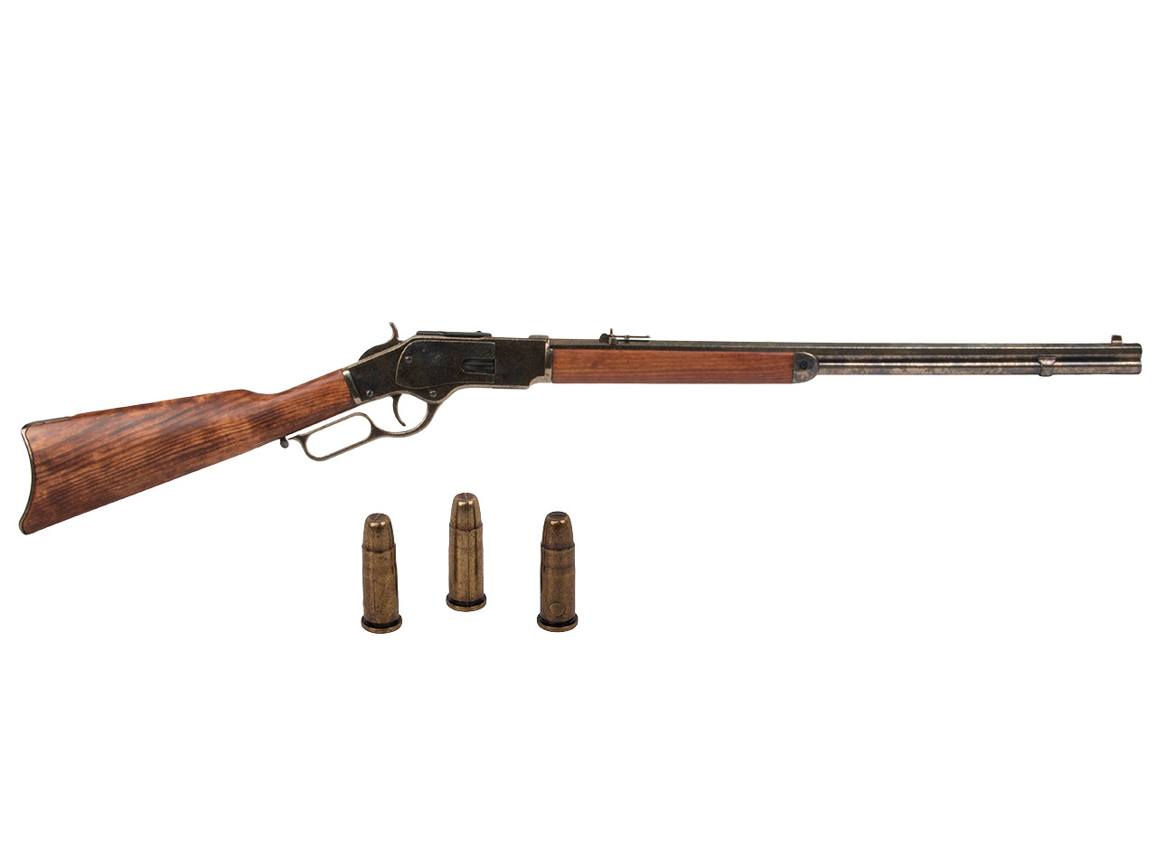 Deko Westerngewehr Denix Winchester Mod. 73 USA 1873 nickel dunkel realistisches Repetieren mit Hülsenauswurf Gesamtlänge 110 cm