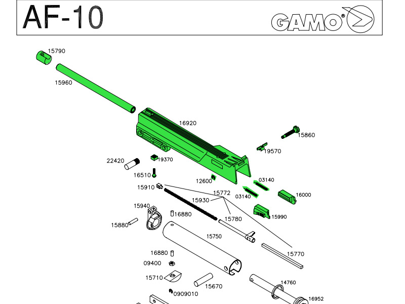 Oberteil inklusive Lauf komplett für Gamo Luftpistole AF-10, Ersatzteil