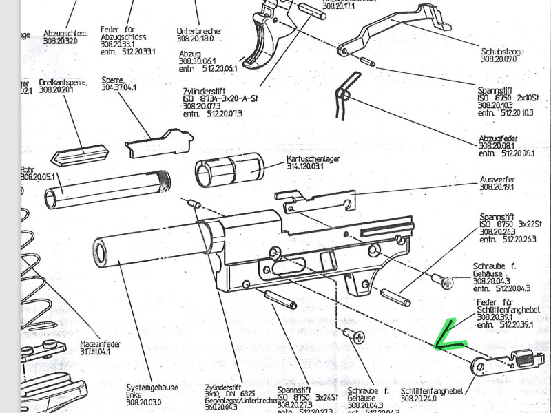Feder für Schlittenfanghebel für Schreckschuss-, Gas-, Signalpistole Walther P 22, Ersatzteil