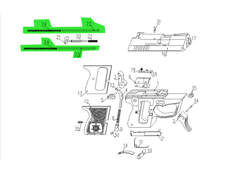 Schlittenfeder mit Führungsstange 1 Paar für Schreckschuss Pistole Steel Eagle Kaliber 9 mm P.A.K., Ersatzteil