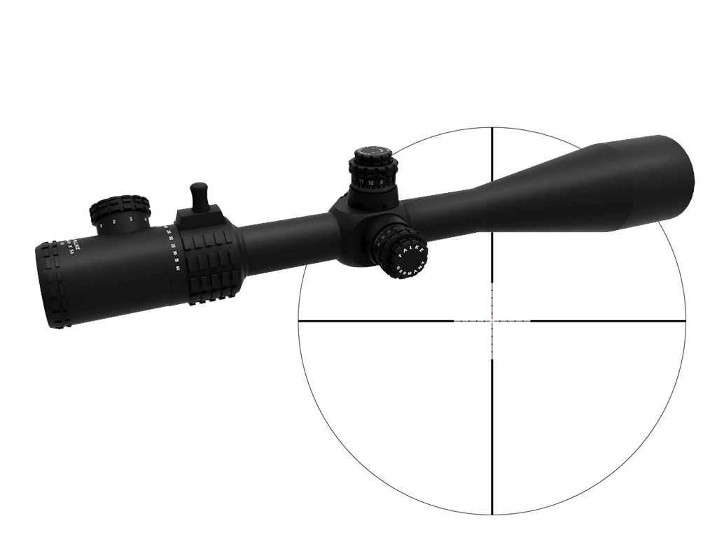 Jagd- Zielfernrohr FALKE 10-40x56 TAC, Absehen MilDot Center Dot, beleuchtet, für große Entfernungen und Benchrest