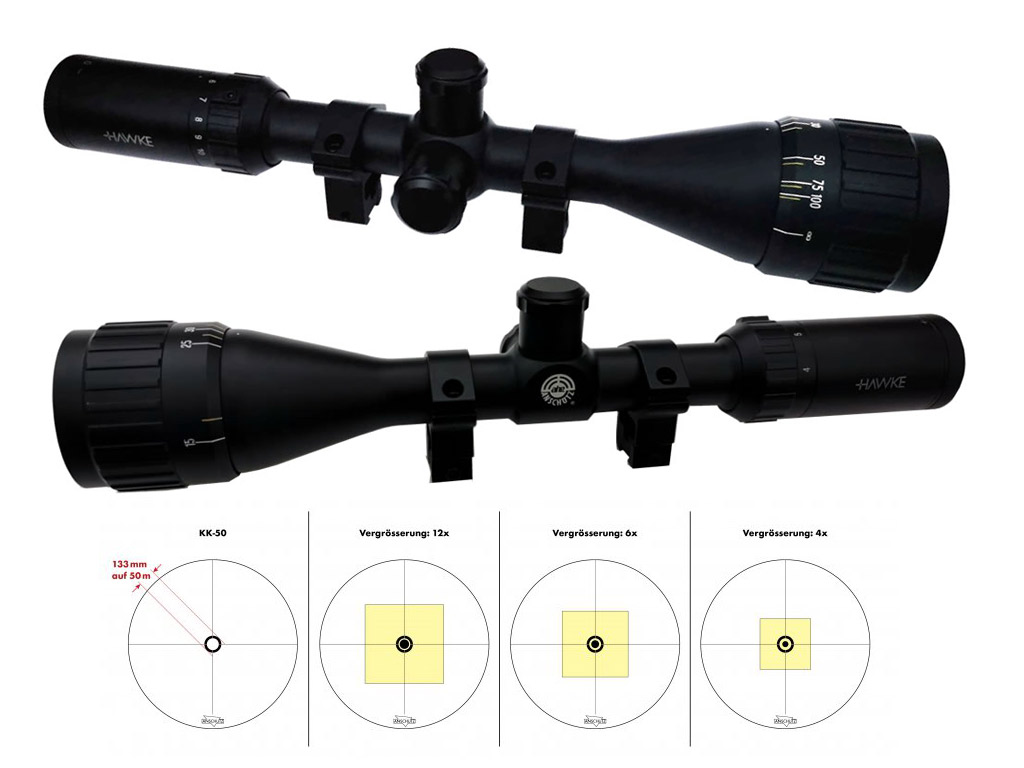Zielfernrohr Anschütz KK50 4-12x44 AO für alle DSB Disziplinen KK50m 1/8 MOA 11 mm Montage