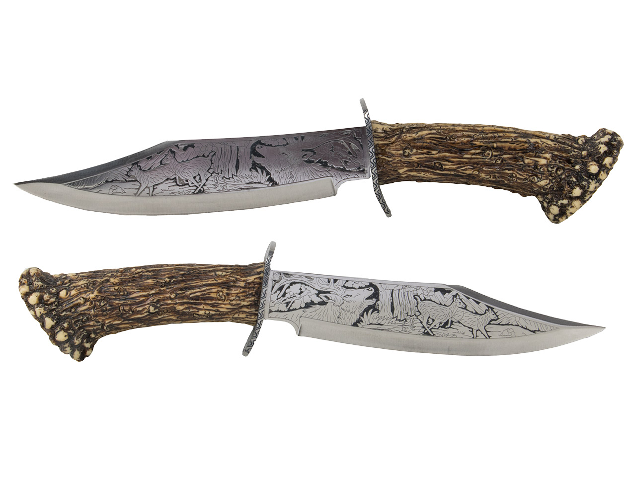 Dekoratives verziertes Messer mit Holzständer Gesamtlänge als Geweih 31,5 cm (P18)