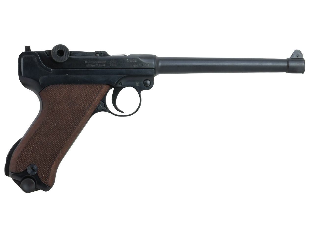 Schreckschuss Pistole Melcher ME P 04 brüniert Holzgriffschalen Kaliber 9 mm P.A.K. (P18)