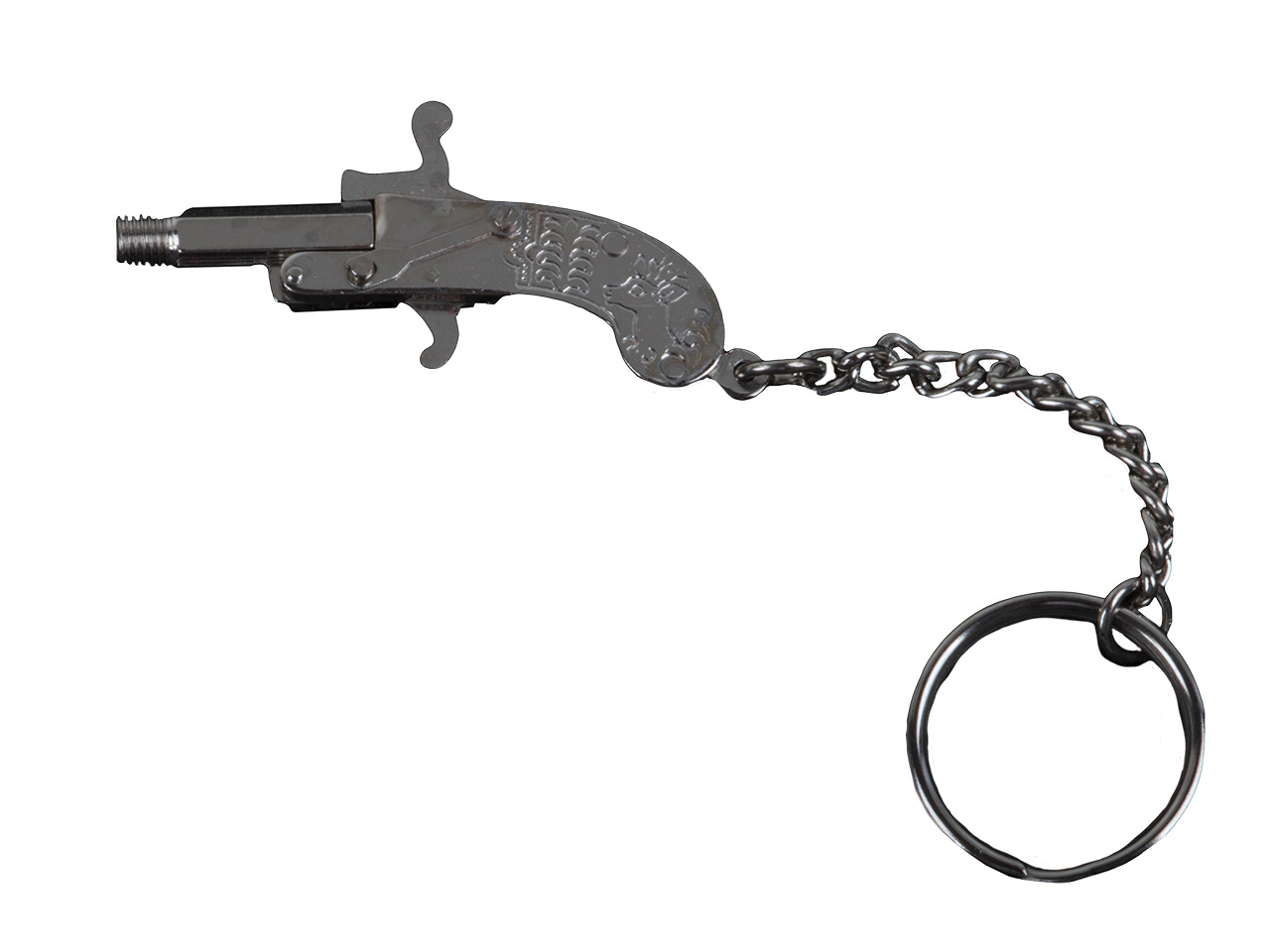Original Berloque Mini Pistole vernickelt inklusive Knallkapseln und Leuchtsterne in Holzkiste Kaliber 2 mm (P18)