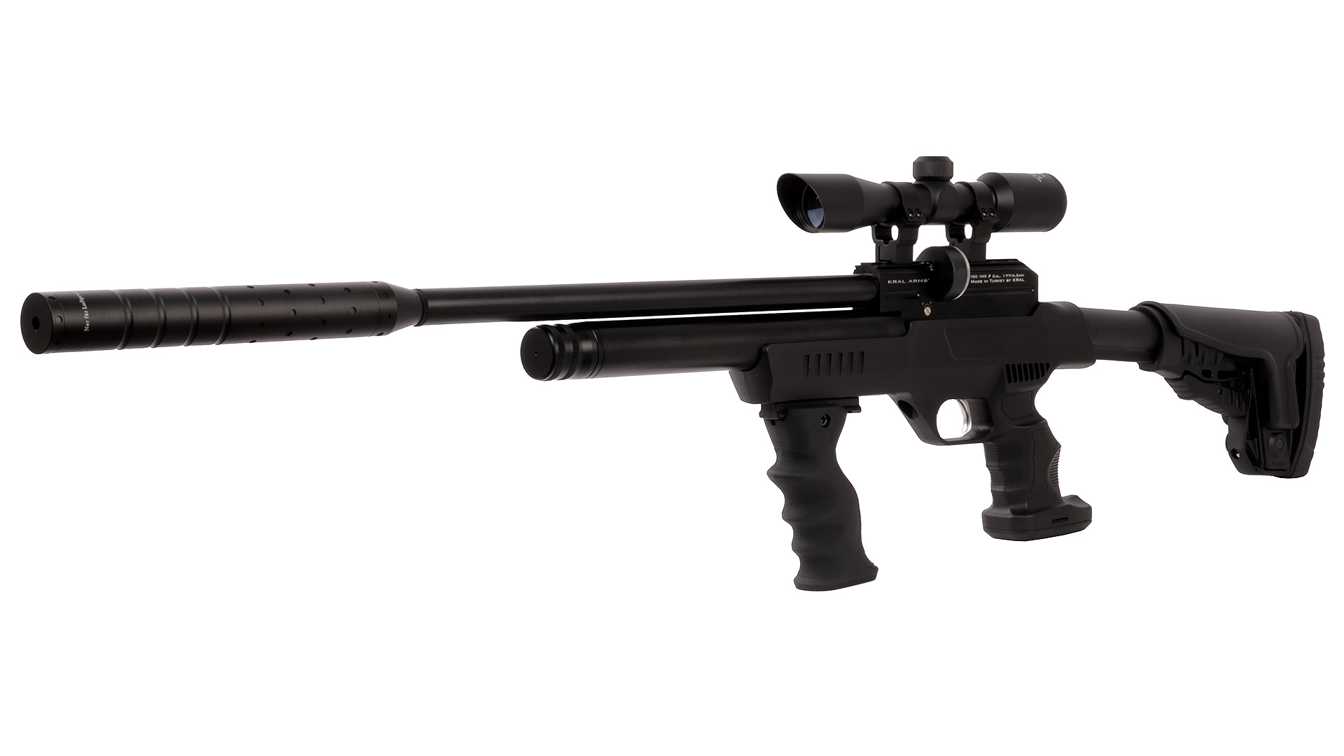 Pressluftgewehr Kral Arms Puncher NP-03 Carbine SWS-Set inklusive Zielfernrohr Schalldämpfer und Combat-Griff Kaliber 4,5 mm (P18)