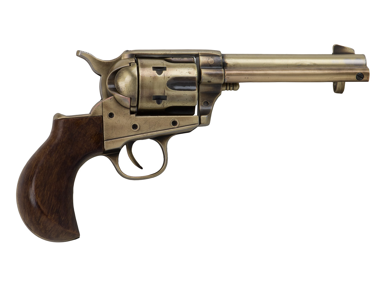 Deko Revolver Kolser Colt Thunderer Single Action Army .45 Peacemaker USA messing poliert Holzoptikgriffschalen
