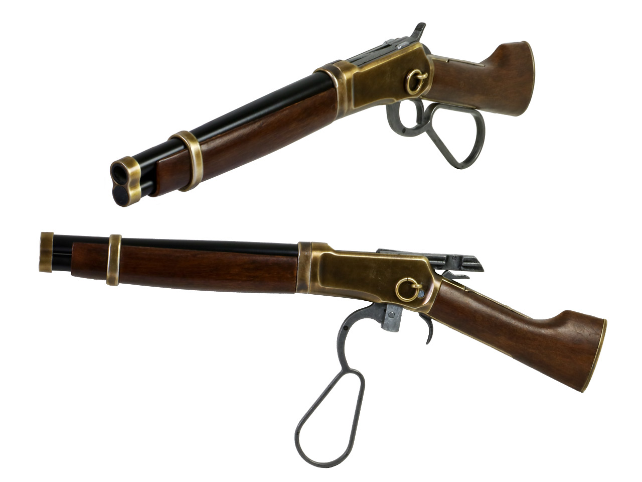 Deko Westerngewehr Kolser Winchester Mare\'s Leg Short realistisches Repetieren mit Hülsenauswurf Länge 55 cm messing