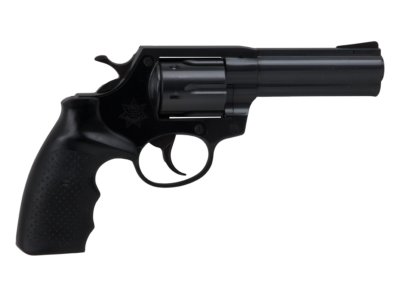 Schreckschuss Revolver Steel Cop 4 Zoll Vollstahl schwarz mit Laufgewinde Kaliber 9 mm R.K. (P18)
