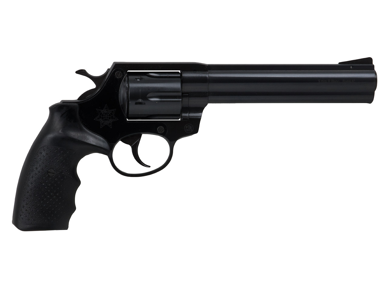 Schreckschuss Revolver Steel Cop 6 Zoll Vollstahl schwarz mit Laufgewinde Kaliber 9 mm R.K. (P18)