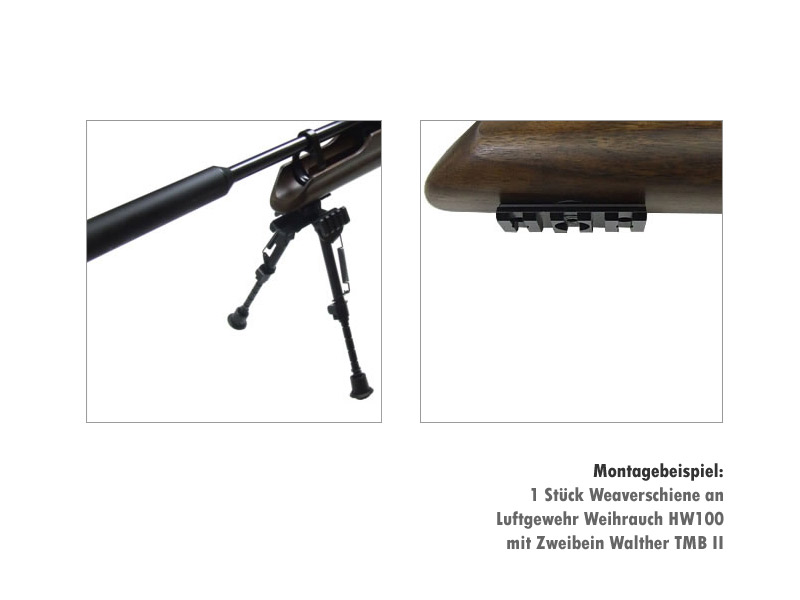 Weaverschiene kurz für Zweibeinmontage für Pressluftgewehr Weihrauch HW 100 mit Kunststoffschaft, Länge 54 mm