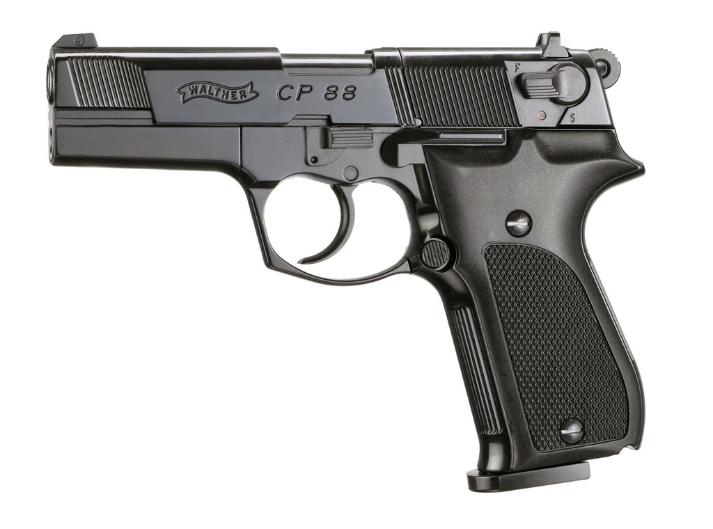 CO2 Pistole Walther CP88 schwarz, Holzgriffschalen, Kaliber 4,5 mm Diabolo (P18)