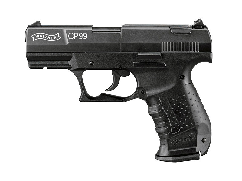 CO2 Pistole Walther CP99 schwarz Kaliber 4,5 mm Diabolo (P18)<b> + Schalldämpfer silber Adapter</b>