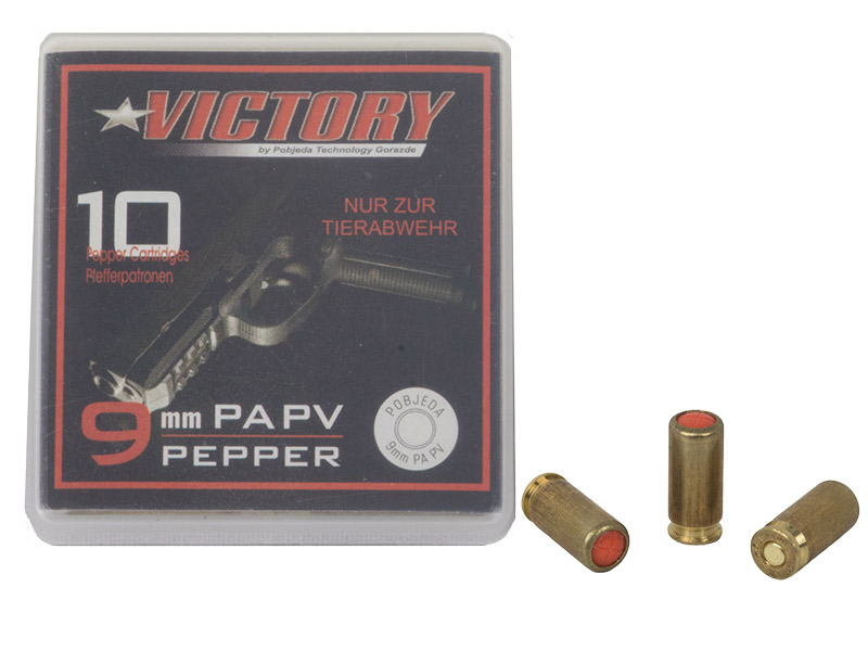 Pfefferpatronen Abwehrpatronen Victory Kaliber 9 mm P.A. PV für Pistolen 55 mg Wirkstoff 10 Stück (P18)