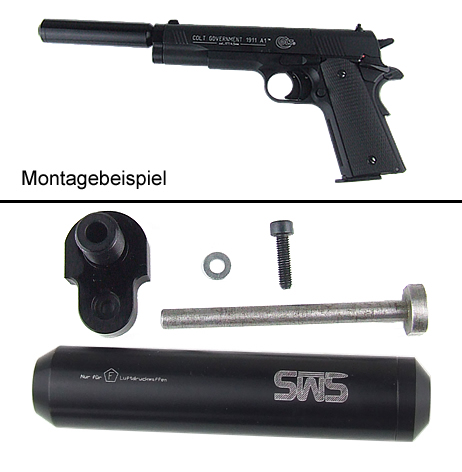 Adapter und schwarzer Schalldämpfer für CO2 Pistole Colt 1911 A1 (P18)