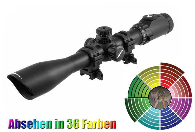 Taktisches Zielfernrohr 4-16x44 von UTG mit SWAT AO Mil Dot, Absehen in 36 Farben, inkl 11mm und 22mm Montage
