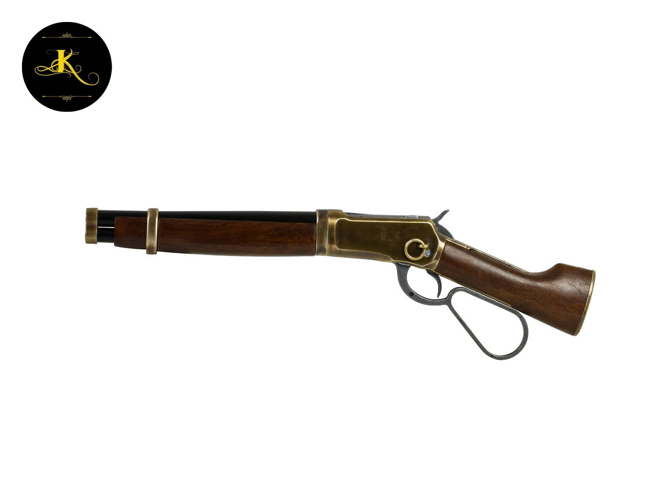 Deko Westerngewehr Kolser Winchester Mare's Leg Short realistisches Repetieren mit Hülsenauswurf Länge 55 cm messing