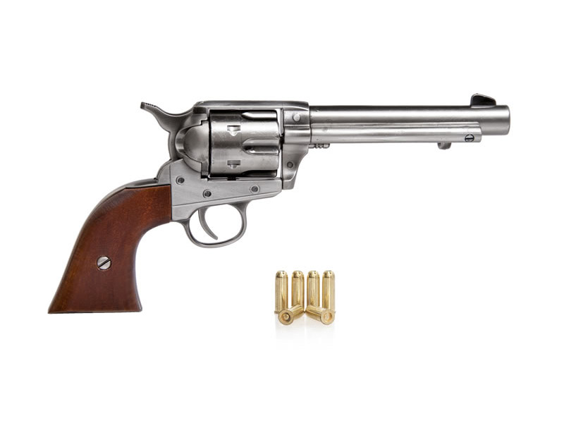 Deko Revolver Kolser Colt SAA .45 Peacemaker USA 1873, 5,5 Zoll, nickel poliert, Holzgriffschalen