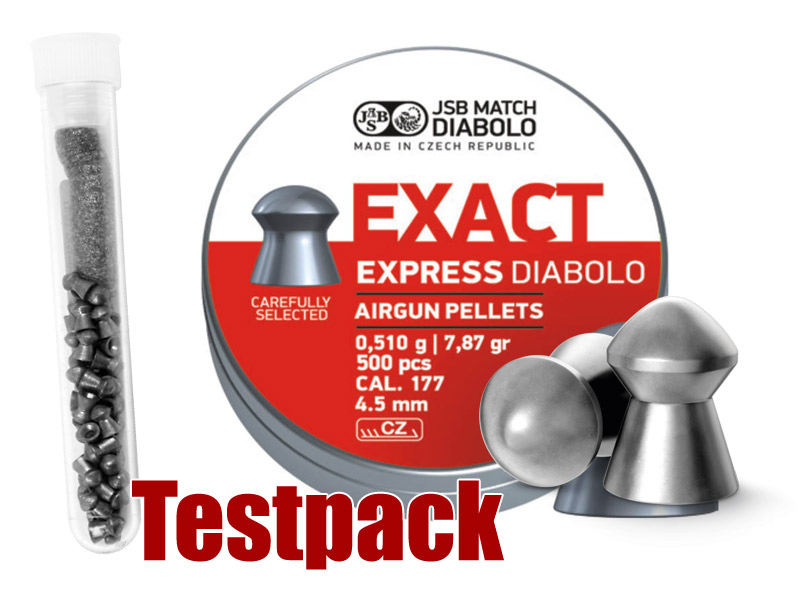Testpack - JSB Exact Express Diabolo, Rundkopf, glatt, 0,510 g, Kaliber 4,52 mm, 40 Stück