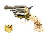 Deko Revolver Kolser Colt SAA Single Action Army Snub Nose, 2,5 Zoll, weiße Griffschalen mit Stiermotiv, nickel-gold