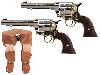 <b>Set 5</b> Western Revolvergurt rechts 90 cm 2 Holster hellbraun und 2 Deko Revolver Kolser Colt SAA .45 Peacemaker 5,5 Zoll nickel gold