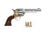 Deko Revolver Kolser Colt SAA .45 Peacemaker USA 1873, 5,5 Zoll, nickel-gold, Griffschalen in Holzoptik