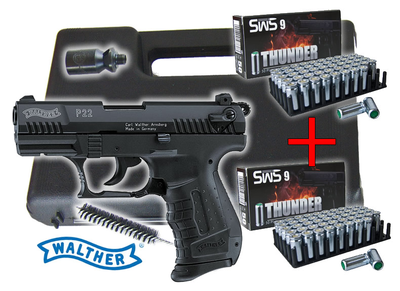 Schreckschuss Pistole Walther P22 Classic schwarz Kaliber 9 mm P.A.K. (P18) <b>+100 Schuss</b>